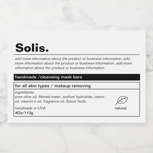 Minimaal productlabel voedselcontainer etiket (Enkel label)