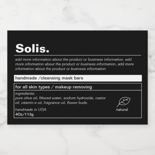 Minimaal productlabel voedselcontainer etiket (Enkel label)