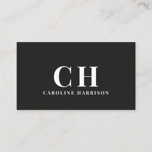 Minimaal Professioneel Eenvoudig Monogram Zwart Visitekaartje (Voorkant)