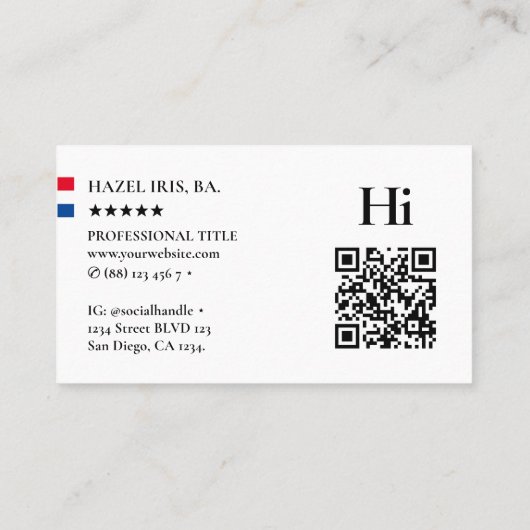 Minimaal Professioneel Hi Monogram Rood Wit Blauw Visitekaartje (Achterkant)