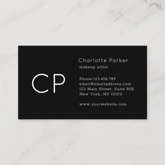 Minimaal professioneel monogram modern zwart visitekaartje (Voorkant)