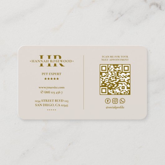 Minimaal professioneel monogram zand modern visitekaartje (Achterkant)