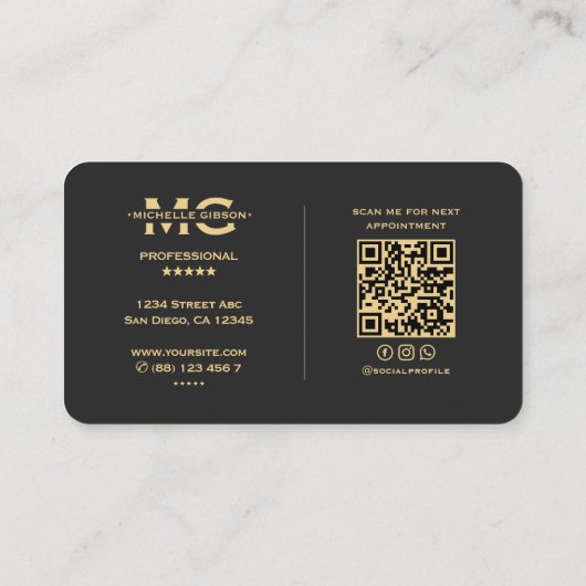Minimaal professioneel monogram zwarte Initialen Visitekaartje (Achterkant)