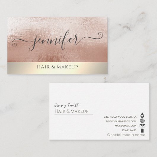 Minimaal professioneel roos goudfolie visitekaartje (Voorkant / Achterkant)