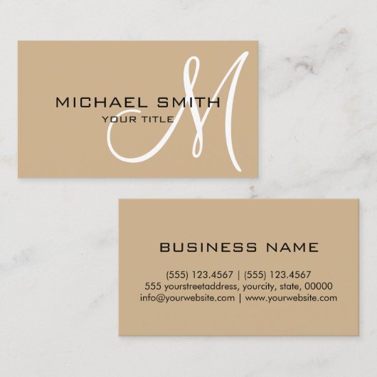 Minimaal professioneel Tan Monogram Visitekaartje (Voorkant / Achterkant)