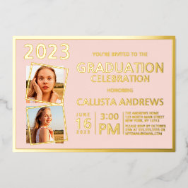 Minimaal Real Gold Foil Lijst Photo Afstuderen Folie Uitnodiging