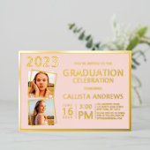 Minimaal Real Gold Foil Lijst Photo Afstuderen Folie Uitnodiging (Staand Voorkant)