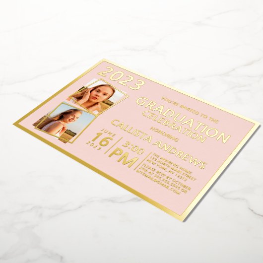 Minimaal Real Gold Foil Lijst Photo Afstuderen Folie Uitnodiging (Gedraaid)