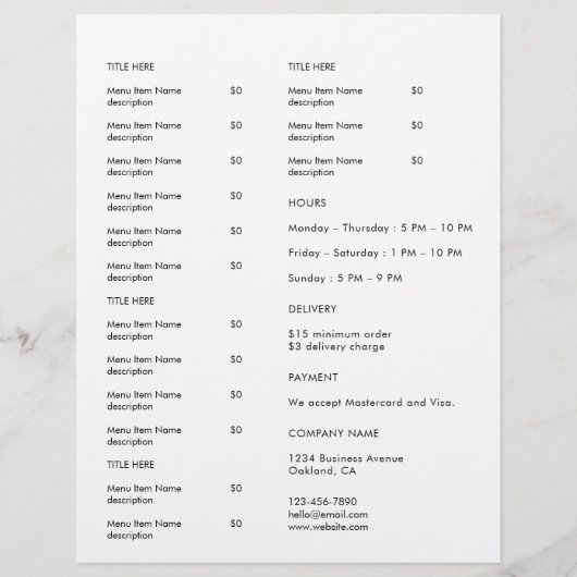 Minimaal restaurantlogo cateringmenu flyerontwerp flyer (Voorkant)