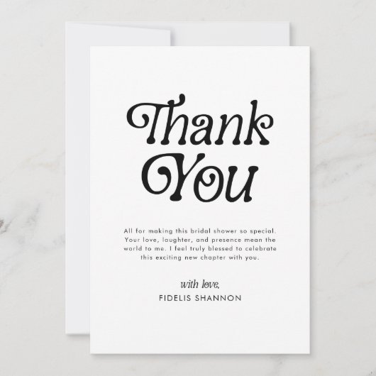 Minimaal  Retro Bruidsmeisjesfeestje in Zwart en W Bedankkaart (Voorkant)