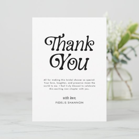 Minimaal  Retro Bruidsmeisjesfeestje in Zwart en W Bedankkaart (Staand voorkant)