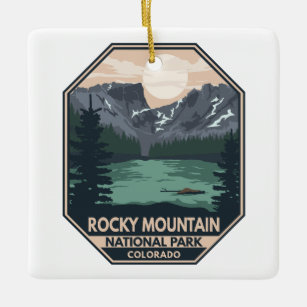 Minimaal Retro Emblem in het nationale park Rocky  Keramisch Ornament