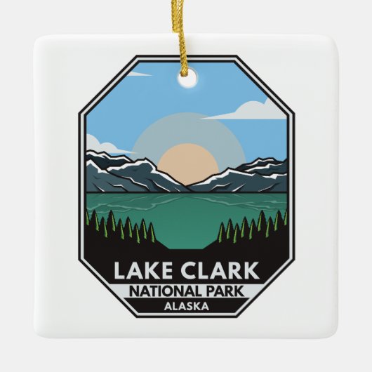 Minimaal Retro Emblem Lake Clark Keramisch Ornament (Voorkant)