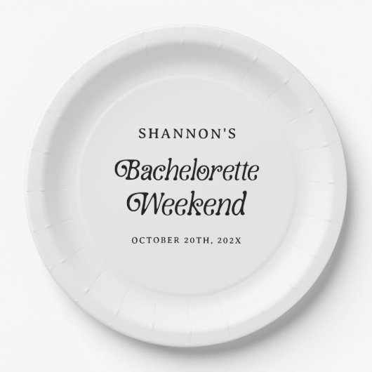 Minimaal Retro Zwart en Wit Meisjesuitje Weekend Papieren Bordje (Voorkant)