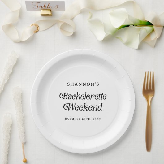 Minimaal Retro Zwart en Wit Meisjesweekend Papieren Bordje (Huwelijk)