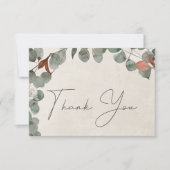 Minimaal roestgroen Eucalyptus krans bruiloft Bedankkaart (Voorkant)