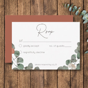 Minimaal roestgroen Eucalyptus krans bruiloft RSVP Kaartje