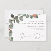 Minimaal roestgroen Eucalyptus krans bruiloft Save The Date (Voorkant)