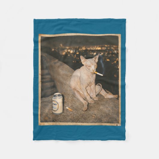 Minimaal rokende Sphynx kat meme grappig Fleece Deken (Voorkant)