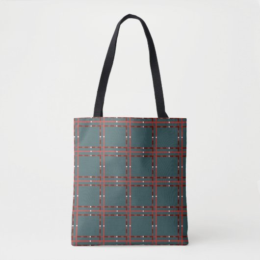Minimaal rood en wit geplakt op donkergroen tote bag (Voorkant)
