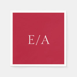 Minimaal Rood Monogram Eenvoudig Elegant Huwelijk Servet