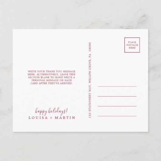 Minimaal rood ooit na Pas getrouwd Dank u Feestdagenkaart (Achterkant)