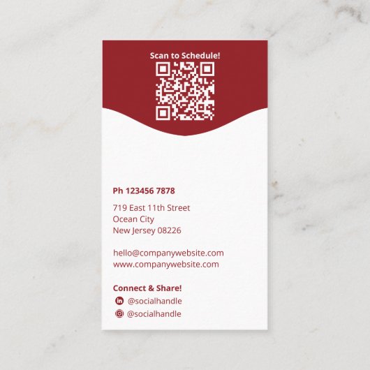 Minimaal Rood Wit Initialen Portret Persoonlijk Visitekaartje (Achterkant)