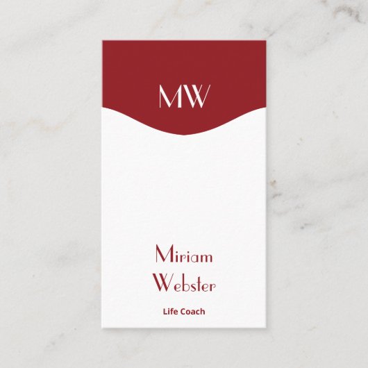 Minimaal Rood Wit Initialen Portret Persoonlijk Visitekaartje (Voorkant)