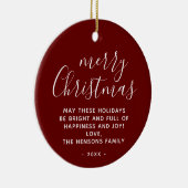 Minimaal rood wit maakt prettig kerstscript keramisch ornament (Rechts)