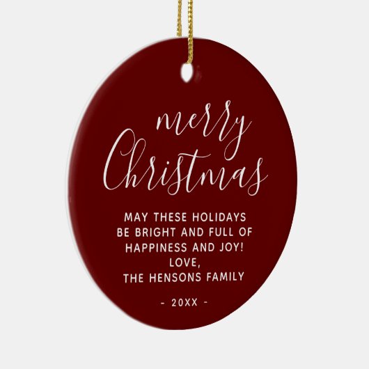 Minimaal rood wit maakt prettig kerstscript keramisch ornament (Rechts)