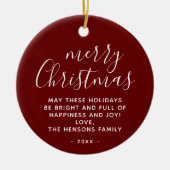 Minimaal rood wit maakt prettig kerstscript keramisch ornament (Voorkant)