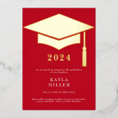 Minimaal rood & witgoud Pet Afstudeerder Aankondig Folie Uitnodiging (Voorkant)