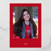 Minimaal rood & witgoud Pet Afstudeerder Aankondig Folie Uitnodiging (Achterkant)