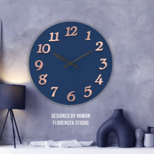 Minimaal Roos Gold Blue Navy Metallic 3D Grote Klok