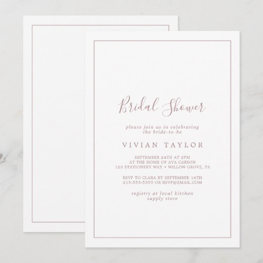 Minimaal Roos Gold Calligraphy Vrijgezellenfeest Kaart (Voorkant / Achterkant)