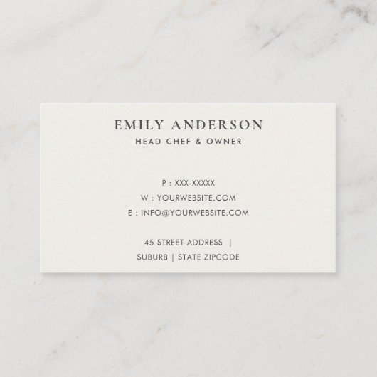 MINIMAAL ROOS GOLD GLITTER SKIMMER SPOON FORK CHEF VISITEKAARTJE (Achterkant)