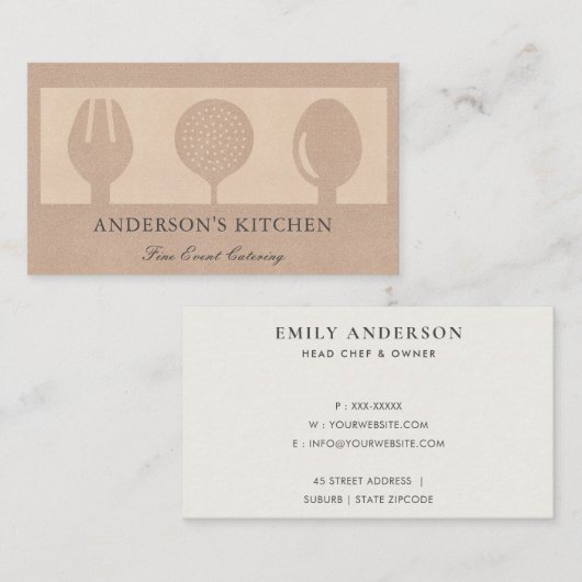 MINIMAAL ROOS GOLD GLITTER SKIMMER SPOON FORK CHEF VISITEKAARTJE (Voorkant / Achterkant)