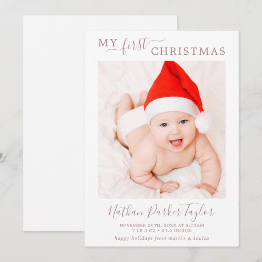 Minimaal Roos Gold Mijn eerste kerstfoto Baby Feestdagenkaart (Voorkant / Achterkant)
