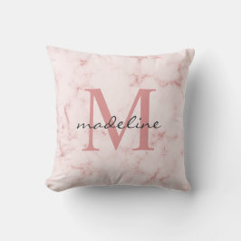 Minimaal Roos Gold Pink Marble Monogram Kussen
