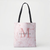 Minimaal Roos Gold Pink Marble Monogram Tote Bag (Voorkant)
