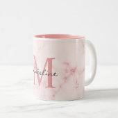Minimaal Roos Gold Pink Marble Monogram Tweekleurige Koffiemok (Voorkant rechts)