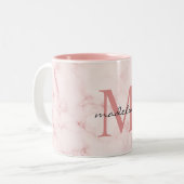 Minimaal Roos Gold Pink Marble Monogram Tweekleurige Koffiemok (Voorkant links)