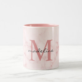 Minimaal Roos Gold Pink Marble Monogram Tweekleurige Koffiemok