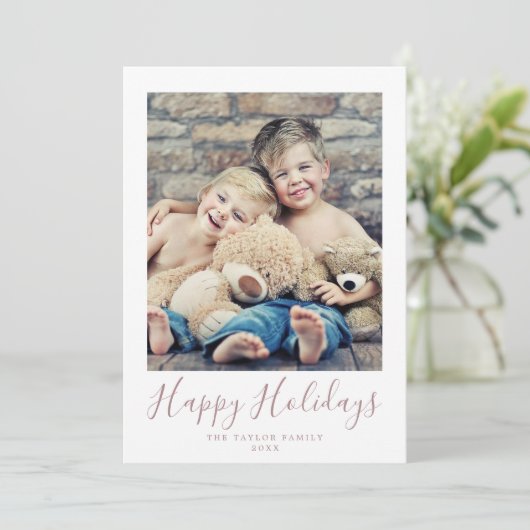 Minimaal Roos Gold Prettige feestdagen Portretfoto Feestdagenkaart (Staand voorkant)