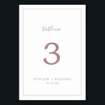 Minimaal Roos Gold Table Number Kaart<br><div class="desc">Dit minimalistische roos gouden tafelnummer is perfect voor een eenvoudige bruiloft. Het moderne romantische ontwerp kenmerkt klassiek roos goud en witte typografie in combinatie met een rustige, maar elegante kalligrafie met stijl met handschrift. in elke kleur. Houd het ontwerp eenvoudig en elegant, zoals het is, of personaliseer het door uw...</div>