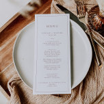 Minimaal Roos Gold Typografie Wedding Dinner Menu<br><div class="desc">Deze minimale roos gouden tipografie bruiloft menukaart is perfect voor een eenvoudige bruiloft. Het moderne romantische ontwerp kenmerkt klassiek roos goud en witte typografie. in elke kleur. Houd het ontwerp eenvoudig en elegant, zoals het is, of personaliseer het door uw eigen grafiek en kunstwerk toe te voegen. Dit menu kan...</div>