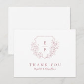 Minimaal Roos Gouden Kersenbloesem Monogram Kam Bedankkaart (Voorkant / Achterkant)