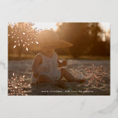 Minimaal Roos Gouden Sneeuwvlokken Vrolijke Kerstf Folie Feestdagenkaart (Voorkant)