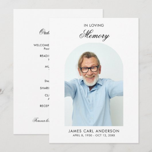 Minimaal rouwprogramma Elegante fotoherdenking Programmakaart (Voorkant / Achterkant)