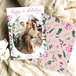 Minimaal & Roze 1 Familie Foto Prettig Kerst Kaart